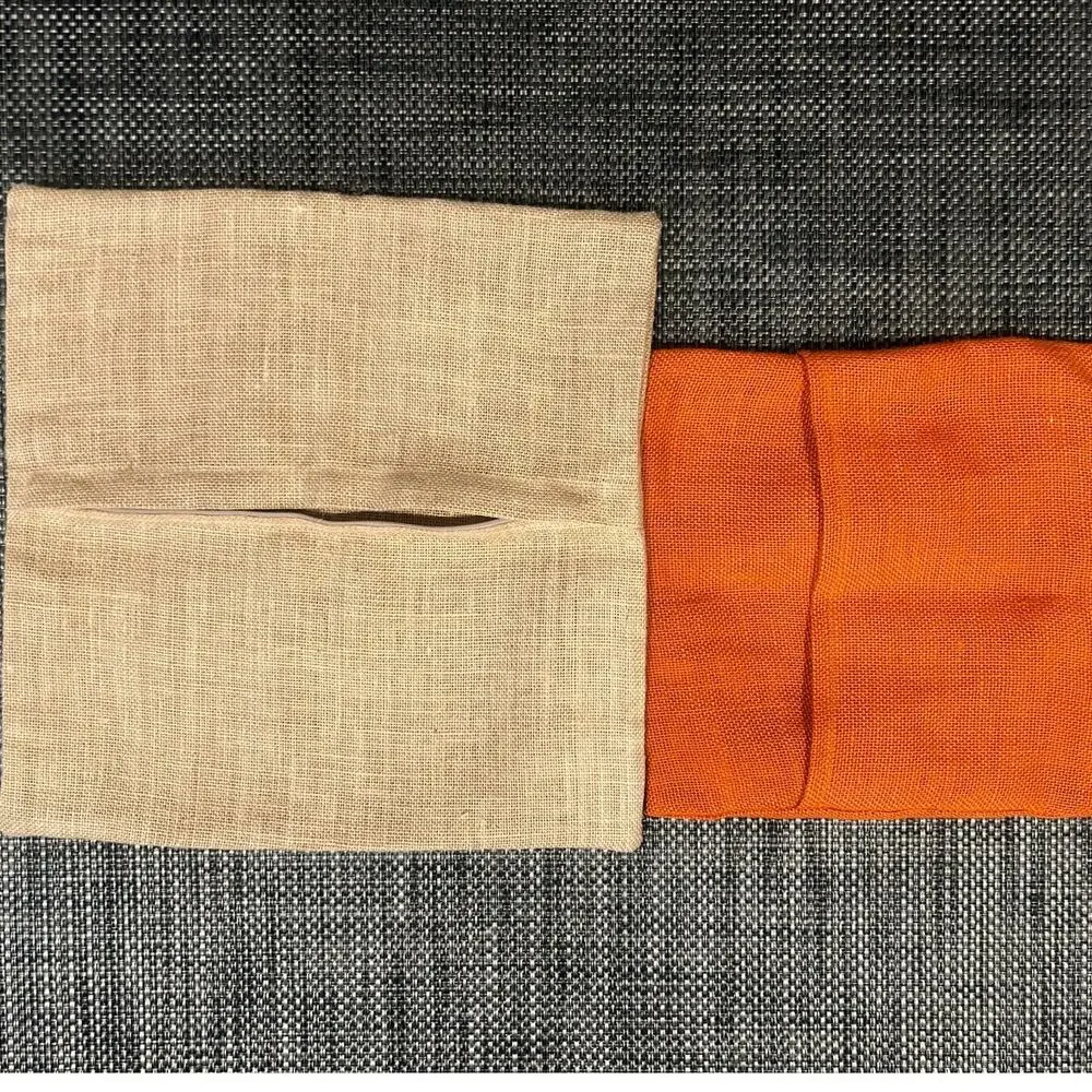 Lot of 2 Halloween Pillow Covers Burlap Style Skull Trick or Treat Orange Tan